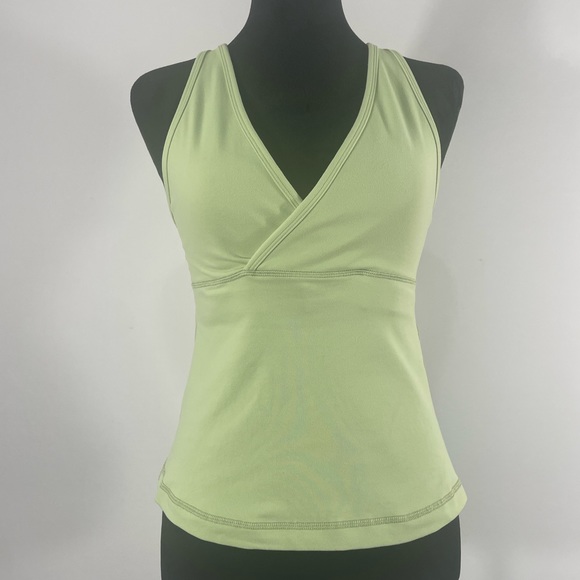 lululemon athletica Tops - LULULEMON Green, Mint, Deep V Neck, Racetrack Tank, Built in Bra,Size Small